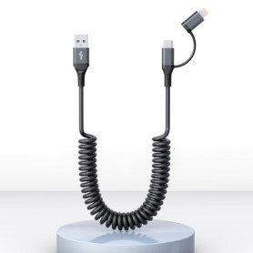 Câble iPhone Voiture,Chargeur iPhone [Certifié MFi Apple],Câble USB-C et Lightning 2 en 1 Combo Apple Carplay et Android Auto,Ca
