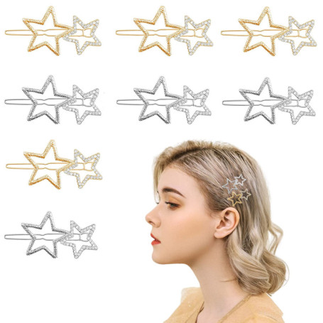 8 Pcs Bijoux Cheveux,Barrette Cheveux Femme,Barrette Cheveux Mariage,Pince à Cheveux Etoile Creuse Barrette Epingle Accessoire d