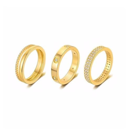 XFSRG Bague Femme Set de 3 Bagues en Or avec Strass Bague Réglable Élégante et Moderne pour Toutes Occasions