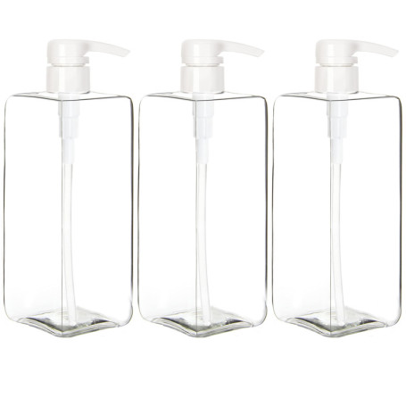 Youngever Lot de 3 Bouteille Pompe Shampoing 700ML, Bouteille Pompe Vide Plastique, Distributeur Flacon Pompe, Carré (Clear Pomp
