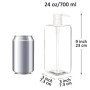 Youngever Lot de 3 Bouteille Pompe Shampoing 700ML, Bouteille Pompe Vide Plastique, Distributeur Flacon Pompe, Carré (Clear Pomp