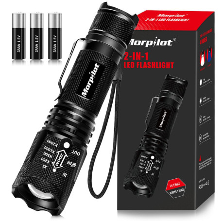 Morpilot Lampe de Poche 2 en 1, UV 395nm et Blanche 500LM Lampe Torche LED, 4 Modes, Zoom, Lampe Ultraviolet, Aluminium Anti-Chu