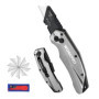 WORKPRO Cutter Professionnel Pliant, Cutter Utilitaire avec Mécanisme de Changement Rapide, Cutter Argenté avec 10 Lames SK5 Sup