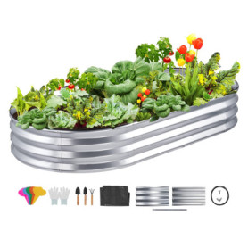 VEVOR Jardinière 182,5x92,5x28 cm Lit de Jardin Surélevé en Métal Galvanisé Bac de Plantation avec Base Ouverte pour Cultiver Fl