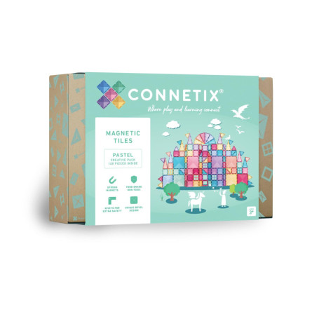 Connetix Tiles Lot de 120 pièces pastel créatif,Kit éducatif magnétique avec grands carrés, des manoirs, etc