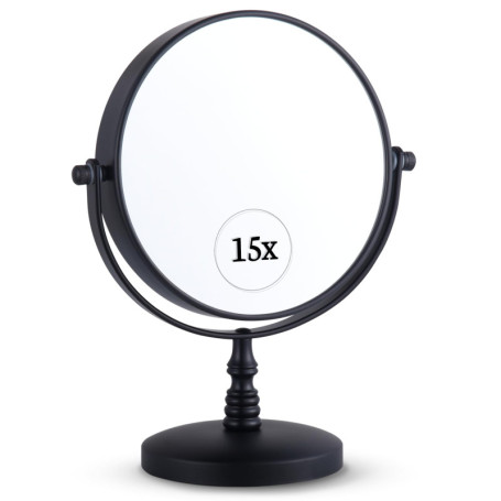 Miroir de Maquillage Grossissant x15 sur Pied pour la Coiffeuse - Rond, Double Face x15 et x1, Convient Parfaitement aux Chambre