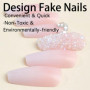 Danshinbow Lot de 24 faux ongles longs en forme de cercueil ballerine avec strass dégradés nude à paillettes pour femmes et fill