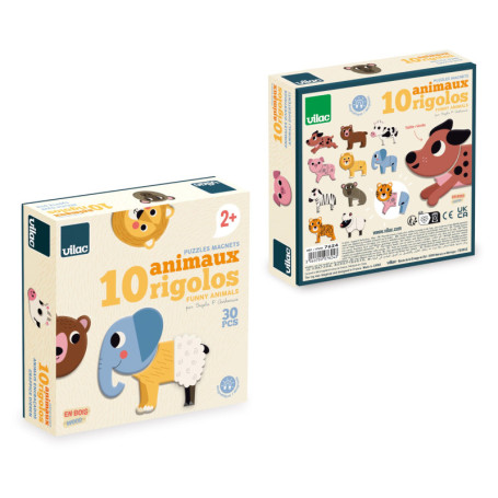 VILAC - Magnets rigolos - Ingela P. Arrhenius - Jeux Créatifs - 30 Magnets en Bois pour 10 Animaux + 1 Coffret de Rangement en C