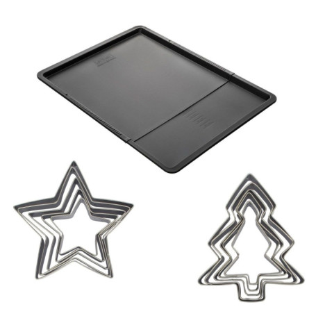 Zenker 9987550 Ensemble plaque à pâtisserie extensible avec 5 emporte-pièces étoiles et 5 emporte-pièces sapins, biscuits de Noë