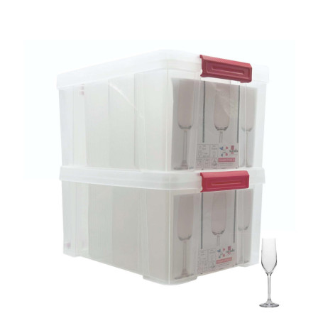 SUNDIS Champ Store, lot de 2 boîtes de rangement pour flûtes à champagne, en plastique transparent, renforcées avec couvercle cl