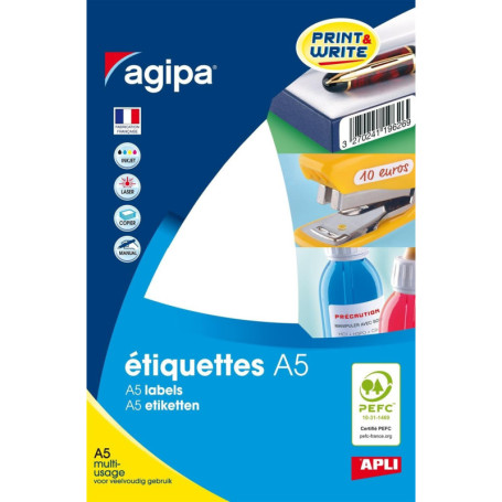 AGIPA Etui A5 (16F) de 192 étiquettes multi-usage Permanentes 48,5x38 mm Blanc