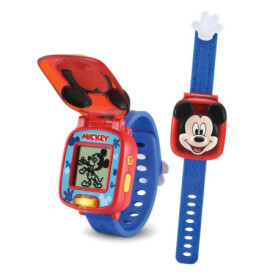 VTech - Disney Junior, La Montre-Jeu Interactive de Mickey, Montre Enfant à Clapet avec Écran Animé, Bracelet Souple, 8 Cadrans,