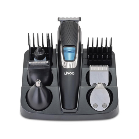 Set tondeuse multifonction - LIVOO - DOS187 - 3,7 W - 90 min - 5 tetes - 5 sabots - Socle de rangement - Noir / Bleu