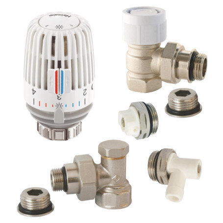 SOMATHERM FOR YOU, Kit de raccordement pour radiateur avec tête thermostatique, équerres universelles, purgeur d'air orientable,