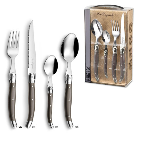 LOU LAGUIOLE - Valisette avec 24 couverts de table pour 6 personnes - Tradition - Acier inoxydable 18/0, Finition Brillante - Gr