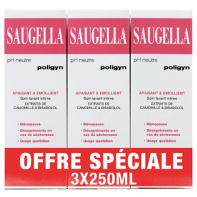 Saugella - Poligyn - Soin lavant intime - Ménopause - Soulage les désagréments et démangeaisons intimes - Lot de 3x250ml