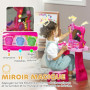 AIYAPLAY Coiffeuse Enfant 15 PCS, Table de Maquillage avec Tabouret et Miroir, lumière, Musique, Microphone, sèche-Cheveux, Espa
