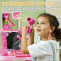 AIYAPLAY Coiffeuse Enfant 15 PCS, Table de Maquillage avec Tabouret et Miroir, lumière, Musique, Microphone, sèche-Cheveux, Espa