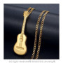 LE BAGACIER - Pendentif Guitare Voyageur Gipsy Acier Plaqué Or + Chaîne