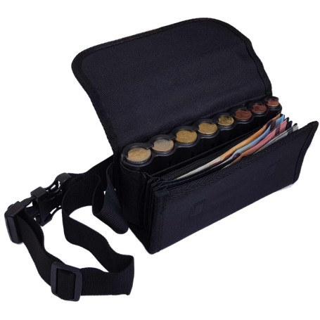 CLAIRE-FONCET Sacoche Banane en Toile Tissu polyester, Avec Monnayeur Distributeur Noir de 8 Pièces d'Euros, 1 Poche Zip intérie