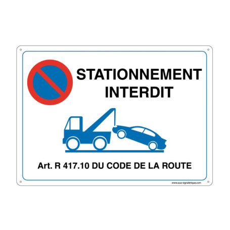 AUA SIGNALETIQUE - Panneau Prépercé (4 Trous) avec Angles arrondis - PVC Rigide 1.5 mm - (300 x 210 mm, Stationnement Interdit F