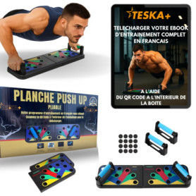 TESKA+ Planche à Pompe Musculation – Push Up Board 22 en 1 | Planche Pompe Maison + Poignées | QR Code Programme Français Offert