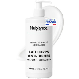 NUBIANCE - Lait Corps Éclaircissant & Unifiant Anti-Taches au Beurre de Karité - Protection contre l’Hyperpigmentation, Hydratat
