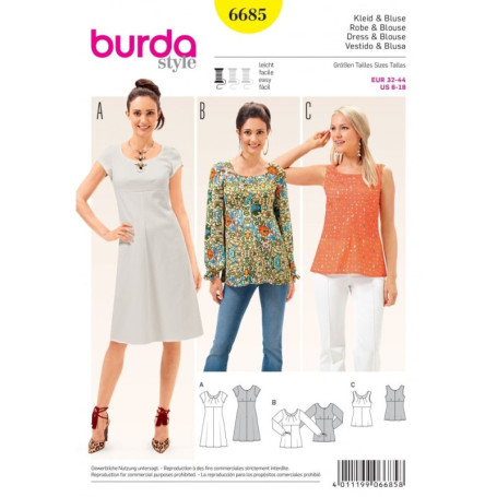 Burda B6685 Patron de Couture Robe et Chemisier Papier Blanc 19 x 13 x 1 cm