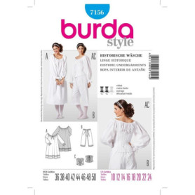 Burda B7156 Patron de Couture Linge Historique 19 x 13 cm, 36-50, Non coloré