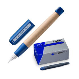 Lamy Lot de 3 stylos d'apprentissage 009 adaptés aux enfants en bois d'érable, poignée antidérapante en bleu, plume en acier fin