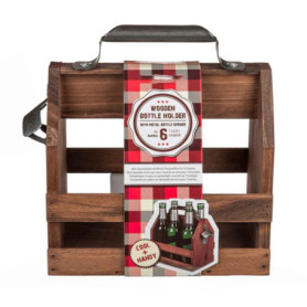 Porte-Bouteille en Bois pour 6 Bouteilles de 33cl avec Ouvre-Bouteille en Métal