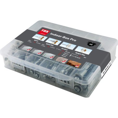 TOX chevilles à cavité – assortiment Indoor Box Pro 68 pcs., kit de fixation dans des plaques de plâtre ou des panneaux de fibre