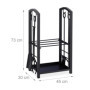 Relaxdays 10028783 Etagère à bois serviteur, 2 Etages Porte buche, outils cheminée, pelle,balai,pince,tisonnier, noir, acier, pl