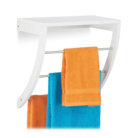 Relaxdays Porte-Serviettes Mural 3 Barres, Salle de Bain, Tablette étagère, Support Serviettes, 40 x 38 x 25 cm, Blanc