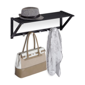 relaxdays Porte-Manteaux Mural avec Rangement, penderie à 5 patères, Couloir & Salle de Bain, métal, 23x65x25 cm, Noir