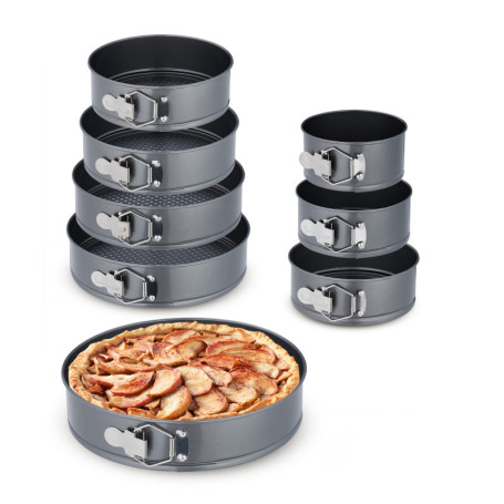 Relaxdays Lot moules à charnière, 8 Plats, diamètre: 14/16/18/20/22/24/26/28 cm, inoxydables, antiadhésifs, Anthracite