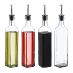 Relaxdays Lot de 4 Bouteilles avec Bec doseur, pour Huile et vinaigre, pour la Cuisine, 500 ML, en Verre, Transparent