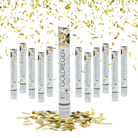 Relaxdays Canons à confettis 12x,6-8 m de Hauteur d'effet, Nouvel an, Anniversaire, Mariage, 40 cm, en Papier, Or