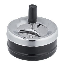 Relaxdays Cendrier avec Couvercle Poussoir, métal et Plastique, Ø 9,5 cm, pour intérieur & extérieur, argenté/Noir