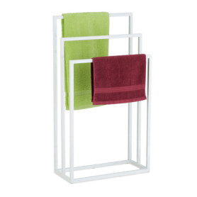 Relaxdays Porte-Serviettes, 3 Barres, Acier, H x L x P : 82,5 x 46 x 21 cm, Support sèche-draps de Bain à Poser, Blanc