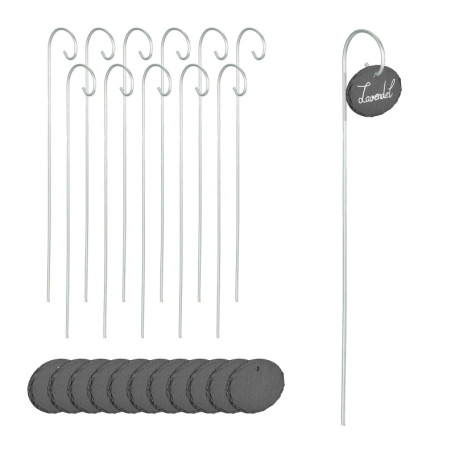 Relaxdays Étiquettes Ardoise pour Plantes, Lot de 12, inscriptibles, résistantes aux intempéries, Anthracite - argenté