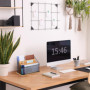 Relaxdays Porte-Documents, 3 Compartiments, métal & Bambou, Rangement pour Lettres, HxLxP: 20x29x14 cm, Nature - Noir