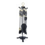 Relaxdays 5 pièces pour la cheminée, Pelle, Balai, Pince & serviteur, Fer, Accessoires poêle à Bois, Noir - doré