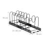 Relaxdays Organisateur pour Vos casseroles/poêles, Extensible, métal, H x L x P : 19 x 59 x 18 cm, Noir