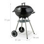Relaxdays Barbecue Charbon de Bois, 2 roulettes, BBQ, coupelle cendrier, H x L x P : 77 x 44 x 51 cm, Noir et argenté