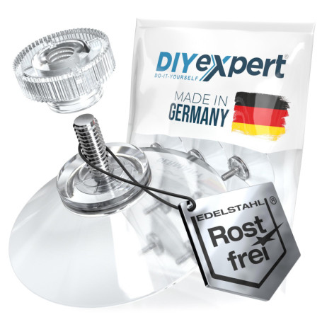 DIYexpert® 20 x ventouses Ø 30 mm avec filetage M4x10mm avec écrous moletés transparent - Fabriqué en Allemagne