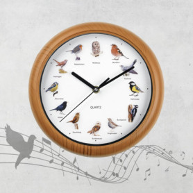 EASYmaxx Horloge murale avec chant d'oiseaux, 12 chants d'oiseaux et motifs d'oiseaux réalistes, Arrêt automatique entre 21 et 5