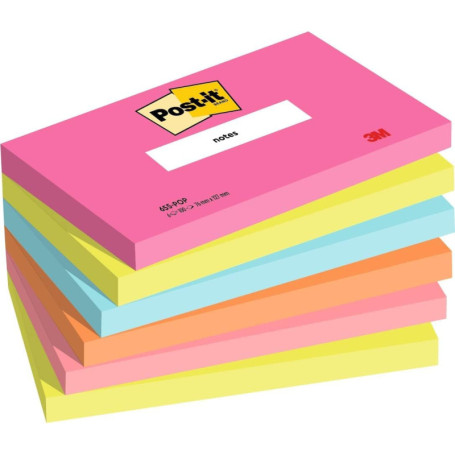 Post-it Notes Autocollantes, Couleurs Poptimistic, Pack de 6 Blocs, 100 Feuilles par Bloc, 76 mm x 127 mm - Feuillets Adhésifs p