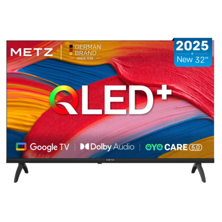 Metz QLED TV 32 Pouces (80 cm) Smart LED Television Google Tele HDR 10 Dolby Audio Bluetooth 5,1 EyeCare Tuner DVB-T/-T2/-C/-S/-