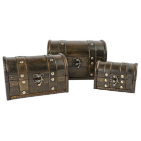 Ideen mit Herz Lot de 3 coffres au trésor - Bois laqué - Avec fermeture à rabat en métal - 3 tailles différentes